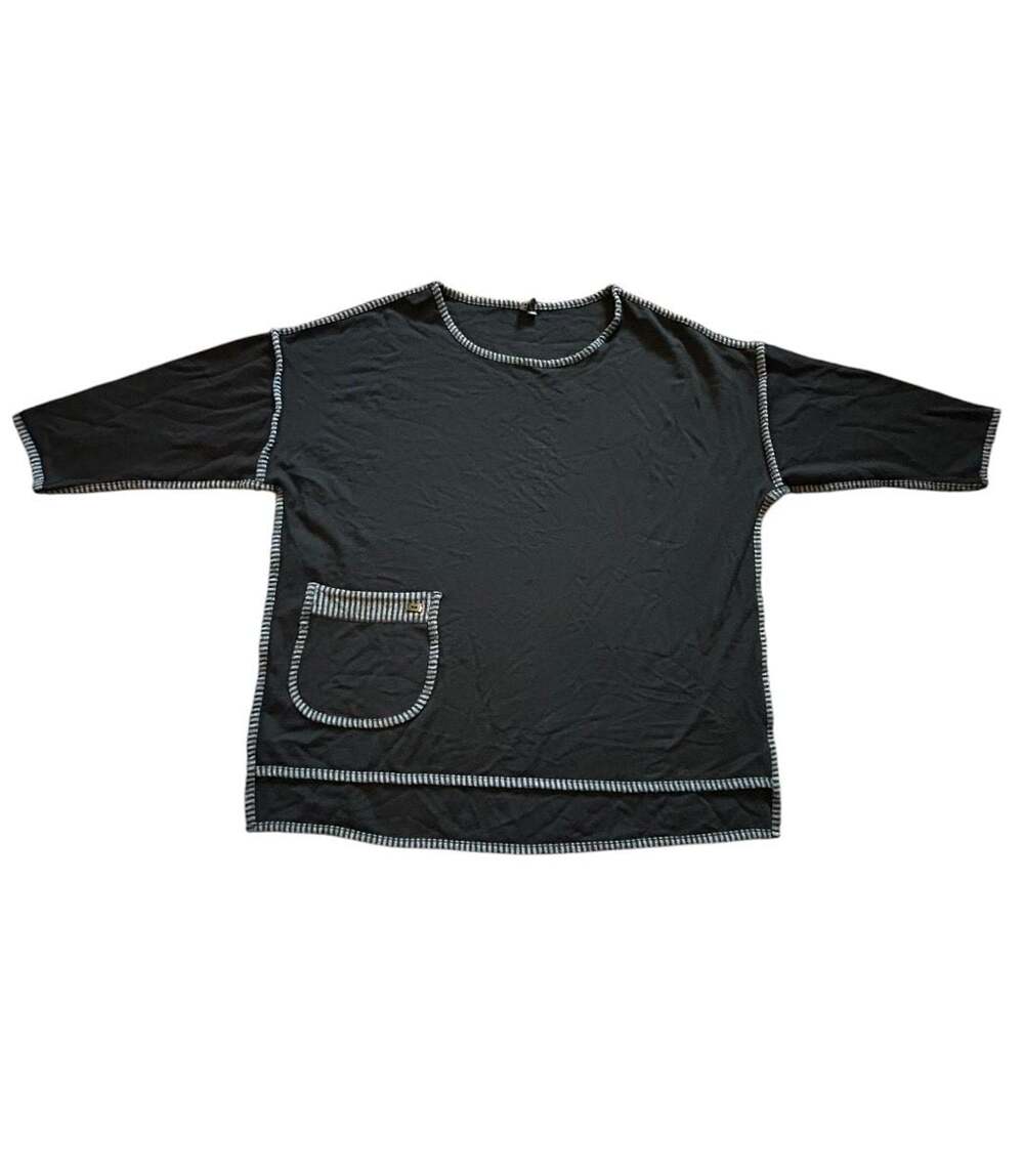 JJ by JJ Women's Black Oversized T-Shirt with Contrast Stitching and Front Pocke